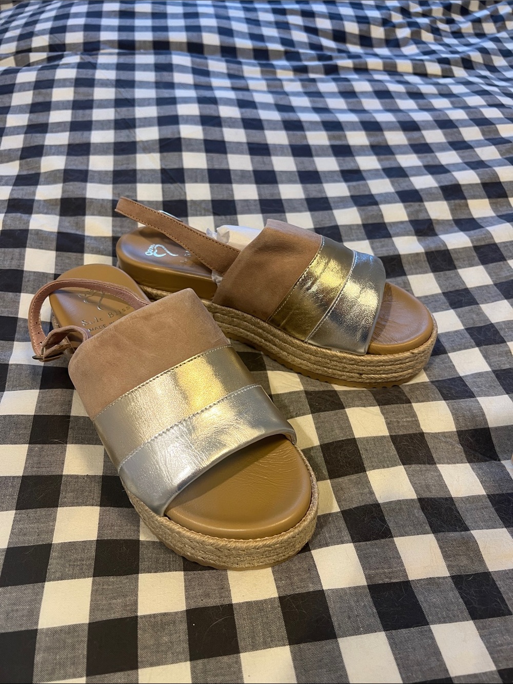 Soul Bliss, Metallic Silver, Gold and Tan Espadrille Platform Sandals